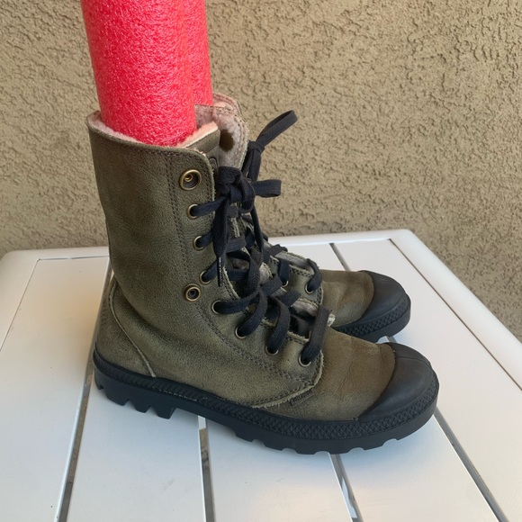 Palladium leather military green shoelaces boots size 6 ( European 37) - Picture 1 of 13